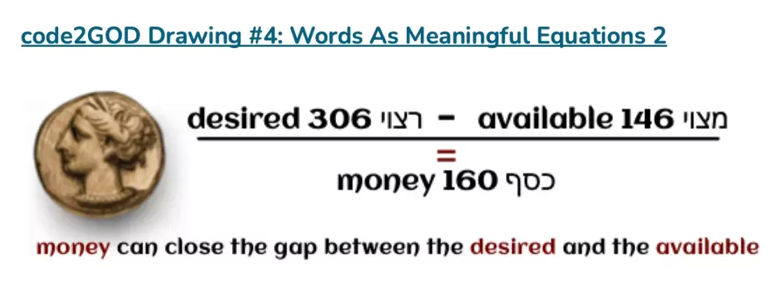 Words as meaningful  equations representing money - code2GOD - Holy Land Man (Don Juravin)